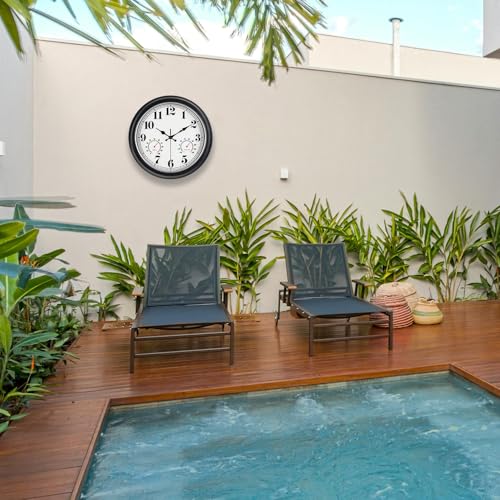 13-Inch Waterproof Outdoor Wall Clock with Thermometer & Hygrometer