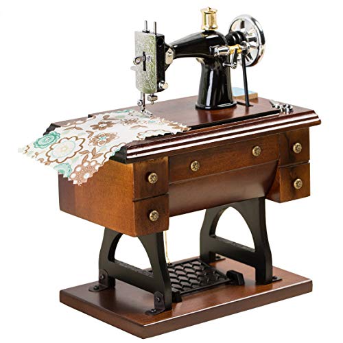 Vintage Sewing Machine Music Box, Wooden Wind-Up Mechanical Musical Gift