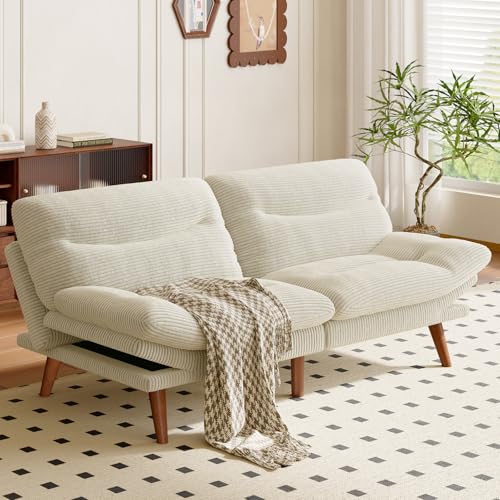 66-Inch Corduroy Convertible Futon Sofa Bed with Adjustable Backrest