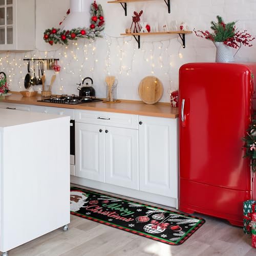 2-Piece Black Santa Christmas Kitchen Rug Set, Non-Slip Washable Mats