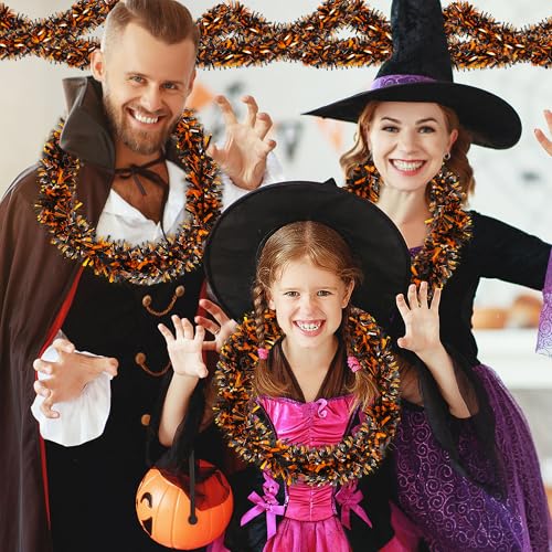 50ft Halloween Tinsel Garland - Metallic Orange & Black Hanging Decor