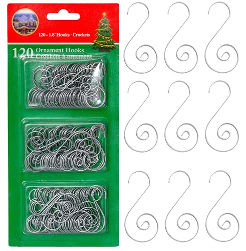 Silver Christmas Tree Ornament Hooks - 120 Pack Metal Wire Hangers