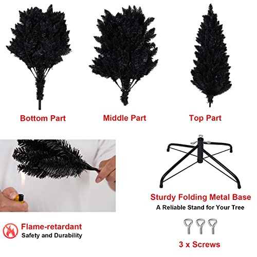 Wabolay 7ft Black Pencil Slim Artificial Christmas Tree - Unlit Narrow Xmas Tree