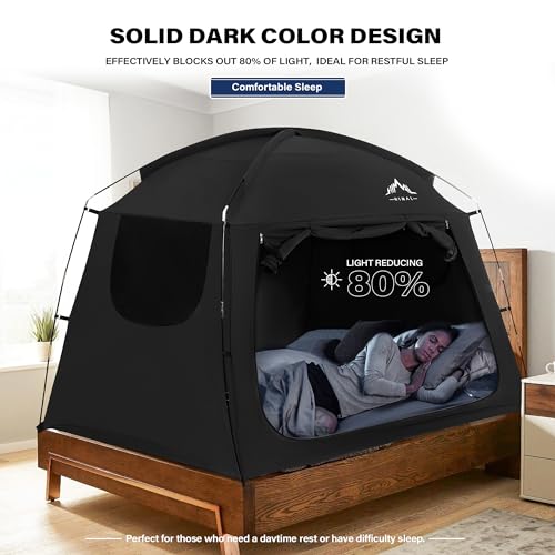 Portable Twin Bed Tent - Privacy Canopy with Light Reducing Blackout Fabric