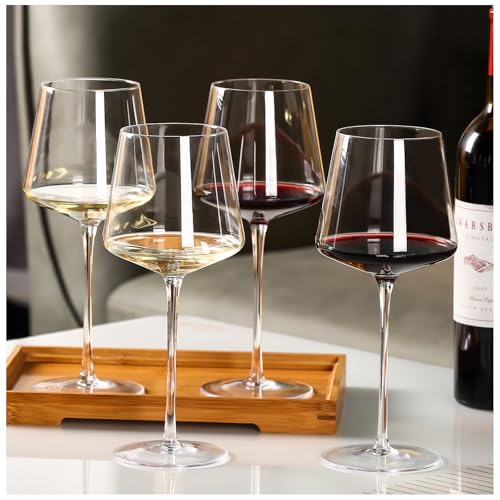 Set of 4 Hand-Blown Square Red Wine Glasses, 18oz Lead-Free Crystal Stemware