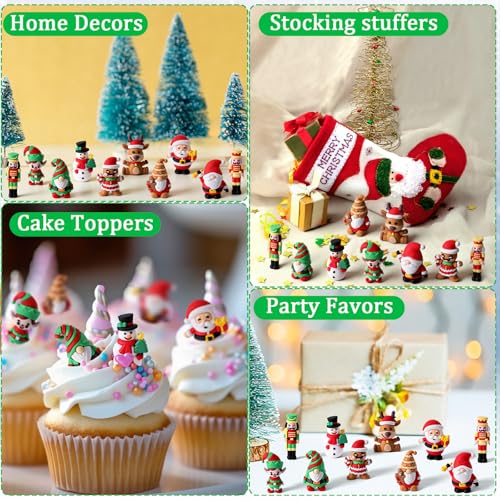 Chunful 100 Pcs Christmas Figurines Nutcracker Santa Snowman Deer Gnomes Set