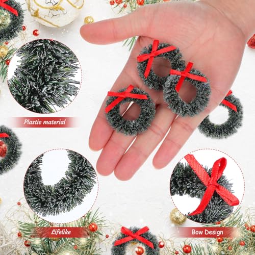Mini Christmas Wreaths with Bows - 20 Pack, 1.6 Inch Holiday Decor for Crafts & Dollhouses
