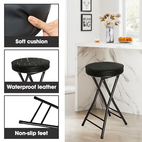 24-Inch Folding Bar Stool with Padded PU Leather Seat, Portable Tall Chair