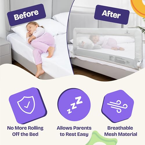Extra-Long Toddler Bed Rail Swing-Down Guard for Twin Full Queen King
