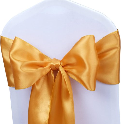 Babenest Satin Chair Sashes - 50 Pcs Upgraded Ribbons & Bows for Weddings, Parties & Events | Gold