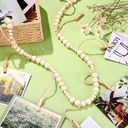 4 Pack Boho Wooden Bead Photo Garland with Clips for Wall Photo Display