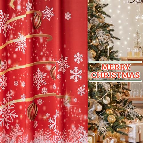 MikiUp Snowflakes Christmas Curtains 52x84 in, Pack of 2, Red Ombre Room Darkening Drapes