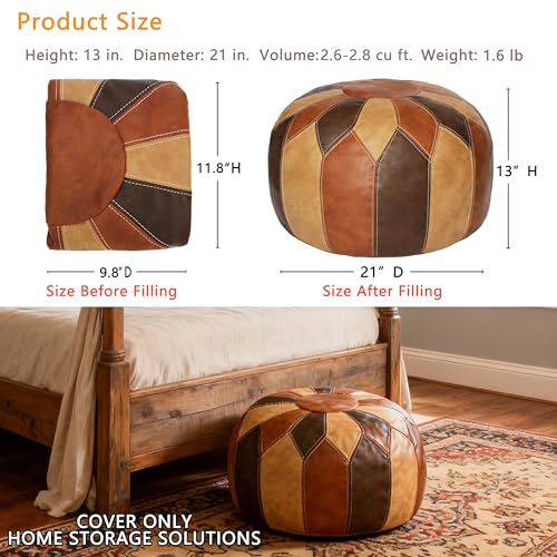 Moroccan Faux Leather Unstuffed Pouf Ottoman - Boho Storage Footrest