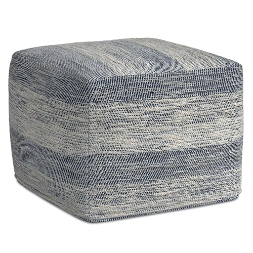 Hand-Woven Cotton Round Pouf Footstool, Textured Boho Accent Seat