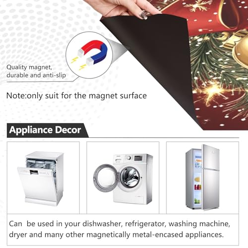 Eionryn Christmas Golden Bells Red Bow Dishwasher Magnet Cover 23x26 inch — Fridge & Kitchen Magnet Decal
