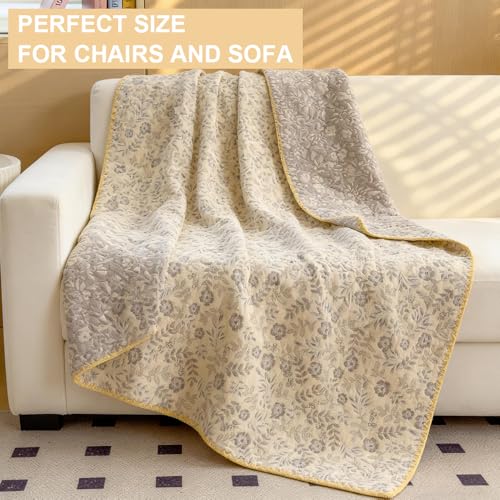 Lightweight Cotton Muslin Blanket - Floral 4-Layer Bed Quilt