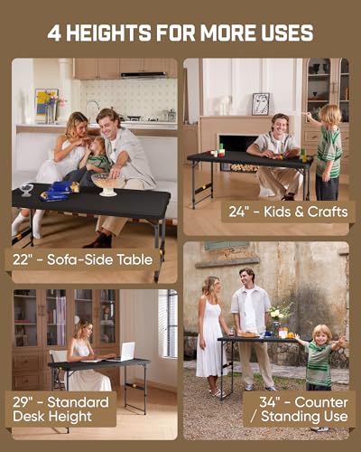 4-Foot Adjustable Height Folding Table, Portable Camping & Utility Table