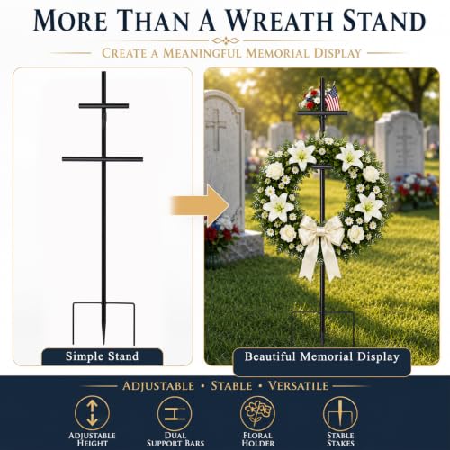 Adjustable Cross Wreath Stand for Cemetery & Grave Display (23.6"-35.4")