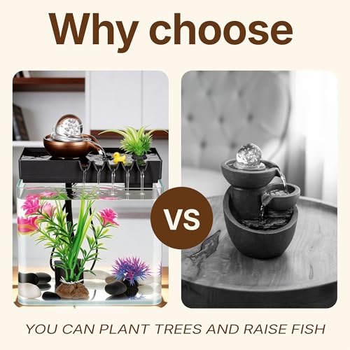 Indoor Tabletop Water Fountain with Fish Tank and Mist Humidifier