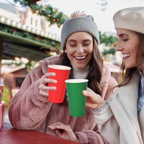 Whaline 16oz Christmas Paper Cups (50 Count) Red & Green Disposable Holiday Cups