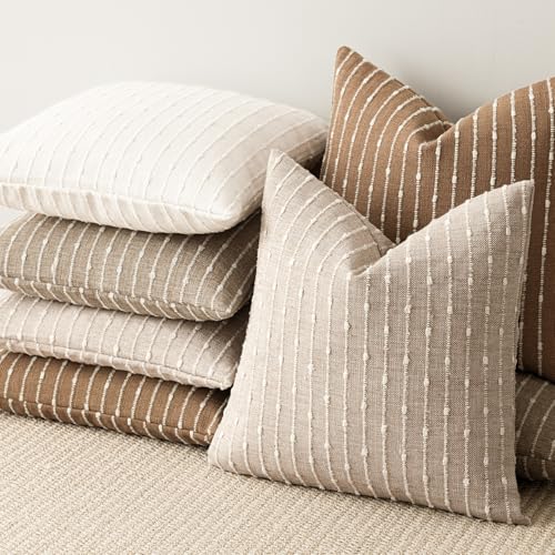 Set of 2 Jacquard Boucle Lumbar Pillow Covers 12x20 Inch Textured Striped