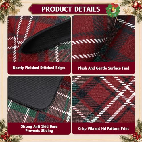 Willinglong 3-Piece Red & Green Tartan Plaid Christmas Kitchen Mats Set (Red/Green Plaid) - 16.9 x 29.9in + 16.9 x 46.9in Runner
