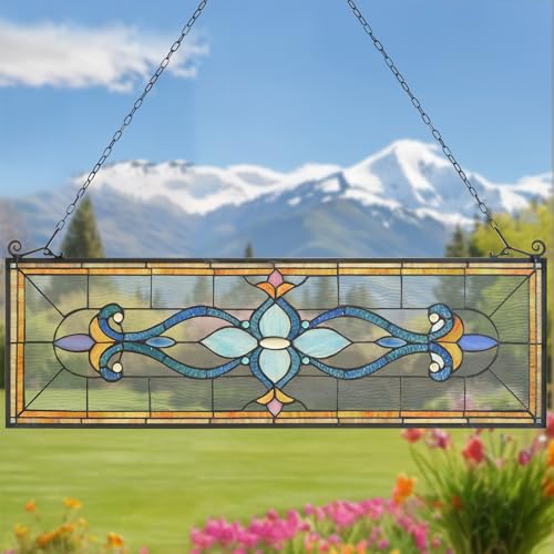 Handcrafted Stained Glass Window Panel with Birds and Sunflower