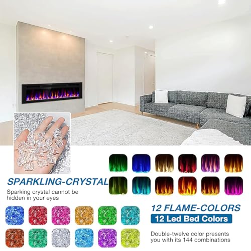 50-Inch Electric Fireplace Recessed Wall Mounted Heater with Remote