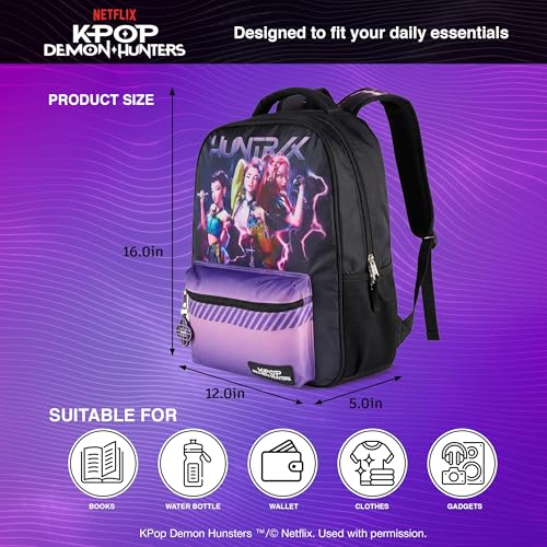 K-Pop Demon Hunters 16 Inch Backpack for Girls with Rumi, Zoey, Mira