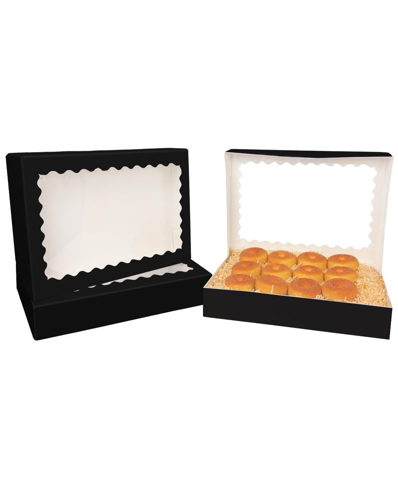 qiqee Auto-pop Up Deep Blue Cookie Box with Window 14x10x2.5 inch 24Pcs Bakery Pastry Macaron Bakery Box For Packaging