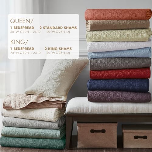 Madison Park Quebec Queen Bedspread Set - 3-Piece Lightweight Split Corner, Cream