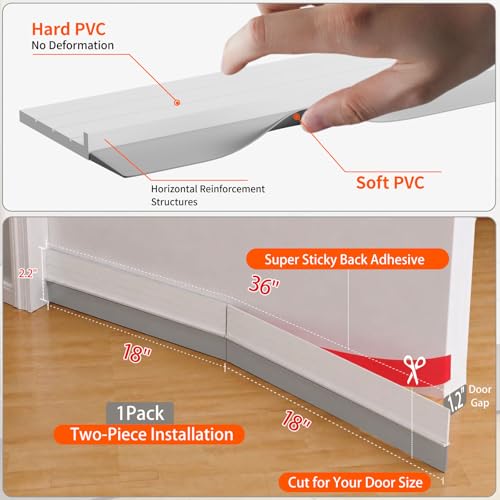 Door Draft Stopper & Door Sweep - Self-Adhesive Weather Stripping 2-Pack (72")