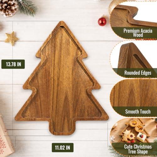 Acacia Wood Christmas Tree Charcuterie Board - Holiday Serving Platter
