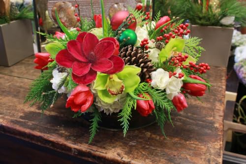 M2cbridge Red Velvet Magnolia Flowers Artificial Poinsettia Stems, 4PCS Christmas Decor