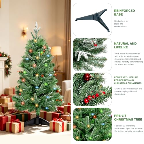 3ft Green Artificial Pre-Lit Christmas Tree with Red Berries & Ornaments - 3ft-Variation