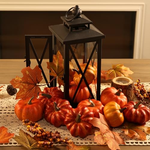 16-Piece Mini Artificial Pumpkin Decor Set with Maple Leaves and Berries