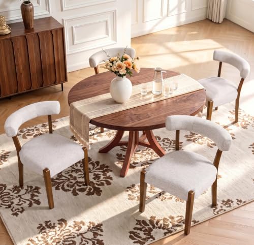 Mid-Century Modern Upholstered Dining Chairs, Set of 4, Walnut Finish