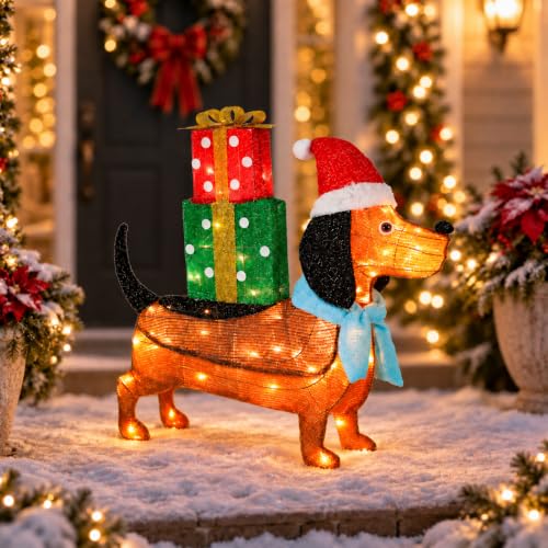 Lighted Christmas Dachshund Holiday Display 2.5ft x 2.3ft Outdoor Indoor Decor