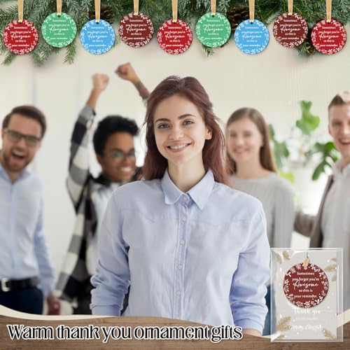 Barydat 48 Christmas Thank You Ornaments Bulk - Blue, Green, Khaki, Red with Cards & Ribbons