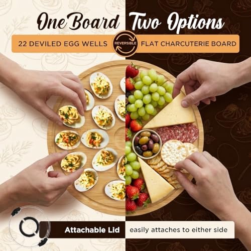 Bamboo Deviled Egg Containers with Lid, 22 Egg Capacity - Trayful