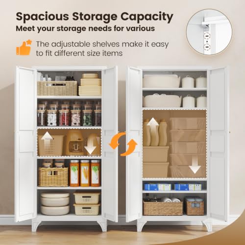 61" Tall Metal Storage Cabinet with 2 Doors & Adjustable Shelves - White