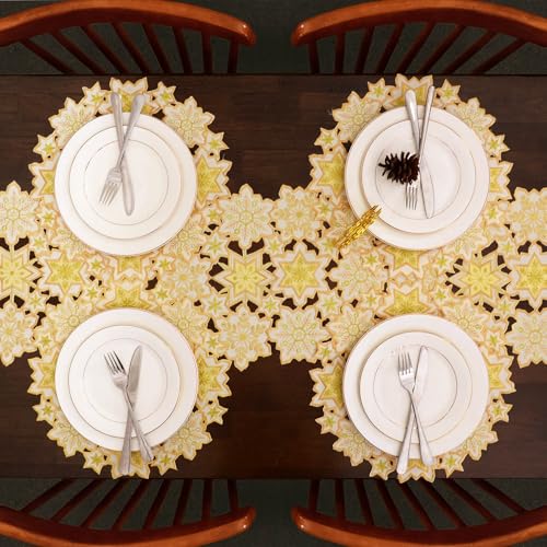 Grelucgo Gold Snowflake Embroidered Table Runner 14x84 Inches for Christmas & Winter