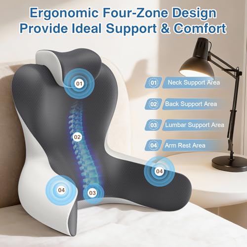 22" Ergonomic Reading Pillow with Armrests for Bed Support