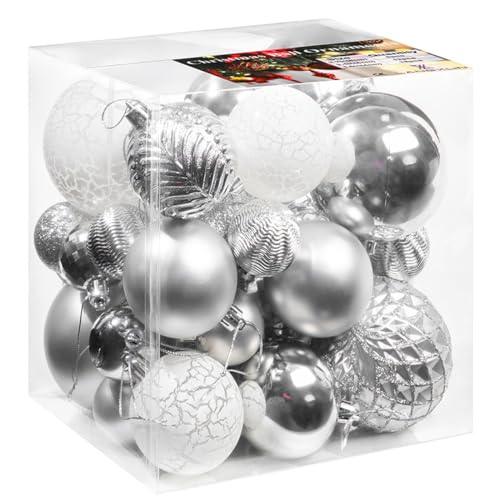 36-Piece Shatterproof Christmas Tree Ornaments - Silver Holiday Baubles Set