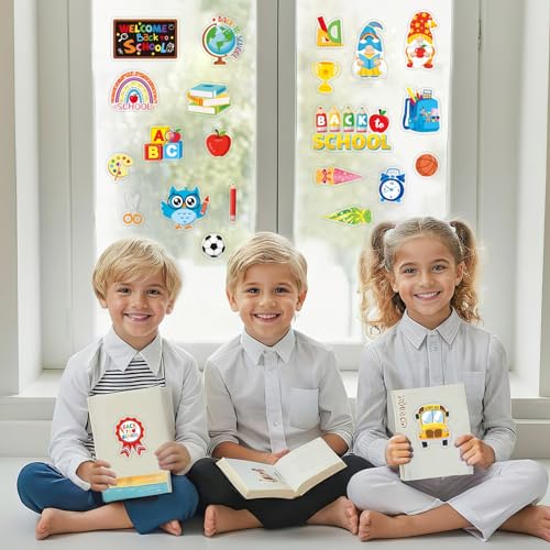 Back to School Window Gel Clings - 50 Reusable Decorative Stickers