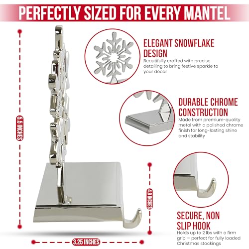 Chrome Snowflake Christmas Stocking Holders - Weighted Metal 4-Pack