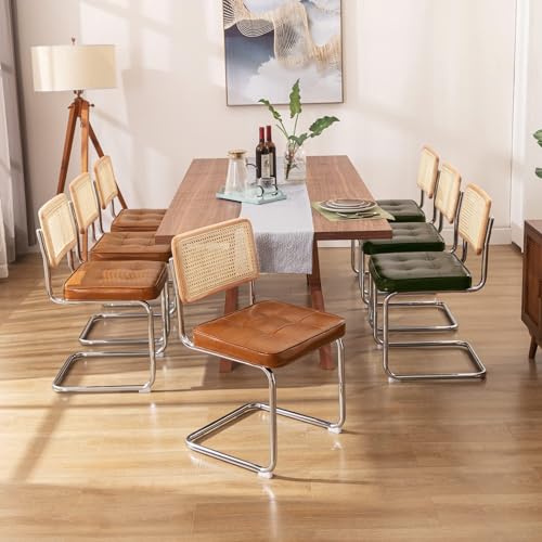 Natural Rattan Dining Chairs - Mid Century Modern Cantilever Set of 2