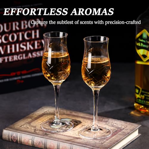 Comfit Hand Cut Tulip Engraved Crystal Snifter Glasses Set of 4 – 4oz Whiskey & Brandy Glasses