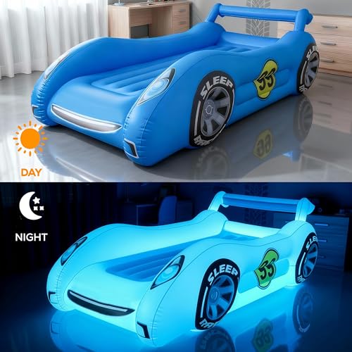 Inflatable Toddler Car Bed with LED Night Light – Portable Kids Air Mattress for Travel