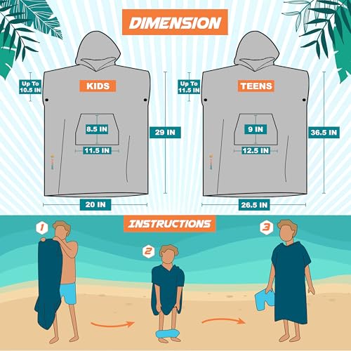 SUN CUBE Kids & Teens Microfiber Hooded Surf Poncho Changing Robe